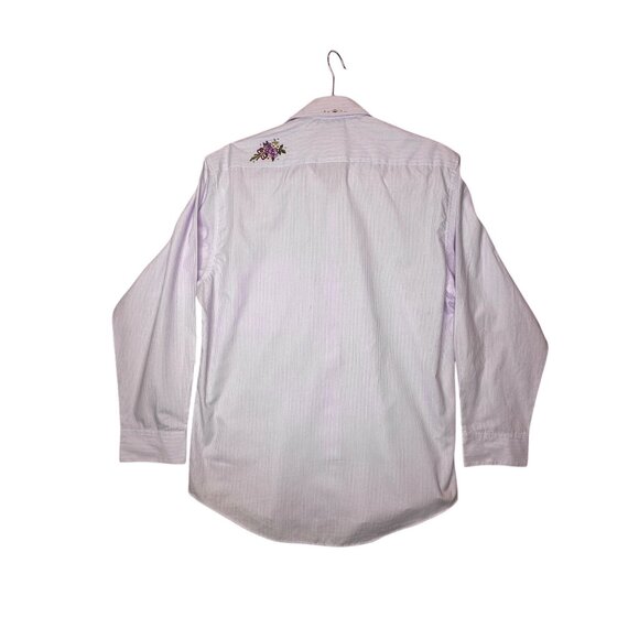 Vintage Las Olas Embroidered Butterfly & Floral Striped Button-Up Shirt Small Pu - Picture 9 of 12